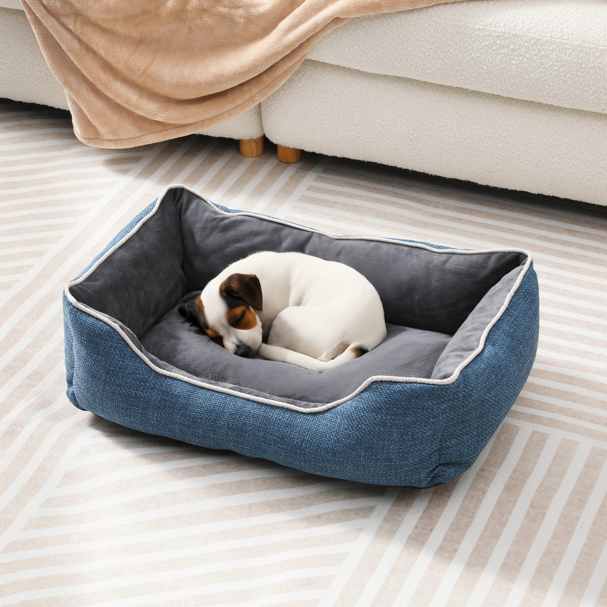 Small Dog Bed Plush Anti-slip Cat Bed Washable Cover Blue_voghion.com
